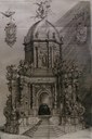 Domenico Fontana su disegno di Andrea Seghizzi Veduta esterna del catafalco eretto nella chiesa di Sant'Agostino acquaforte, Modena, collezione privata.jpg
