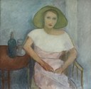 Oscar Sorgato, Ritratto di donna con grande cappello, 1936-1937, olio su tela. Milano, collezione Koelliker..jpg