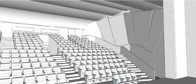 Un rendering dell'interno del teatro