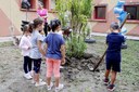 I bambini dell'infanzia Villaggio Giardino piantano il melograno