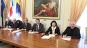Da sx: Massimo Baldini, Gianluca Napolitano, Tommaso Fabbri,  Gian Carlo Muzzarelli, Anna Maria Petrini, Marco Melegari, Roberta Pinelli